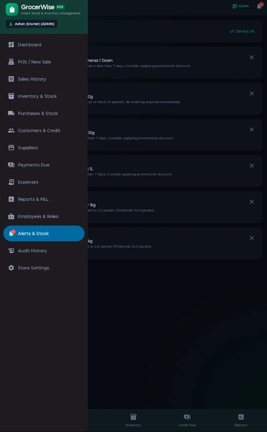 GrocerWise navigation menu