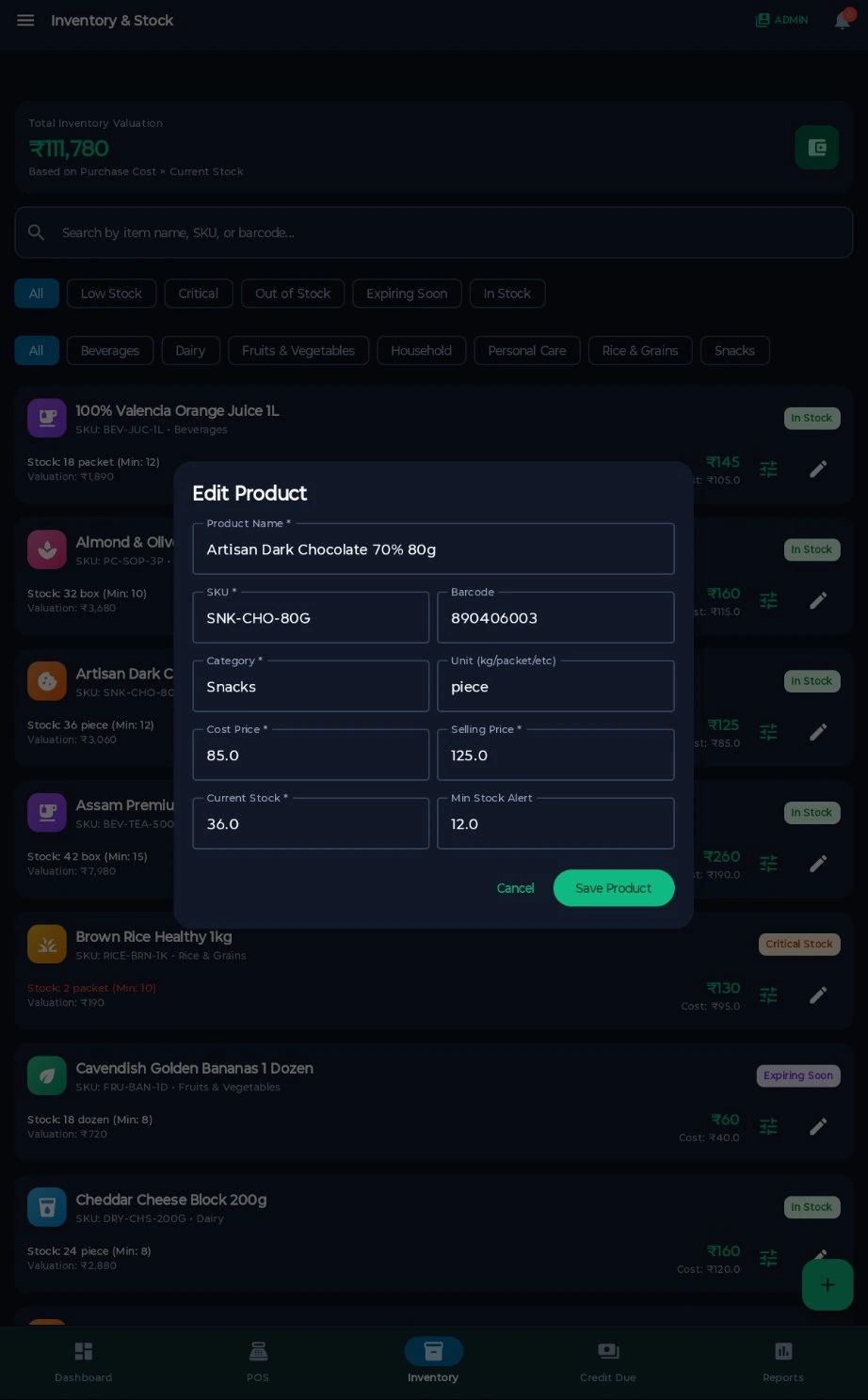 GrocerWise edit product dialog