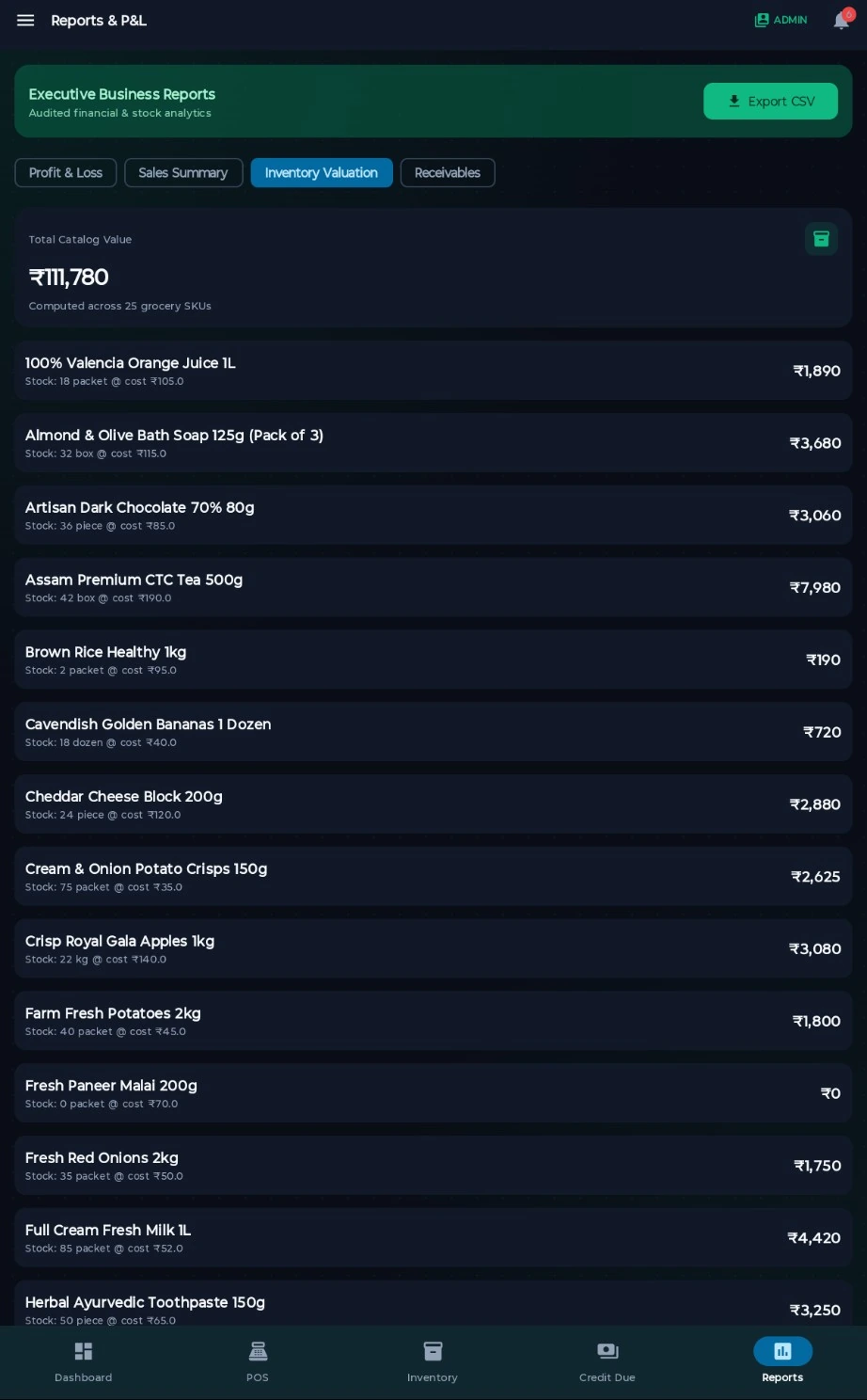 GrocerWise inventory valuation report