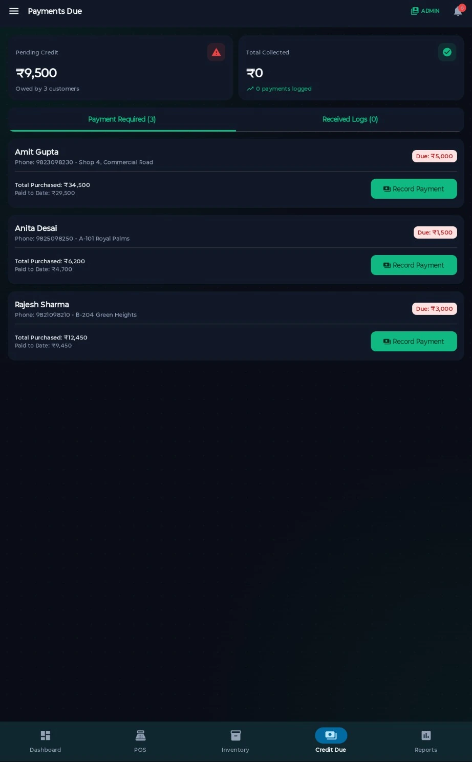 GrocerWise payments due screen