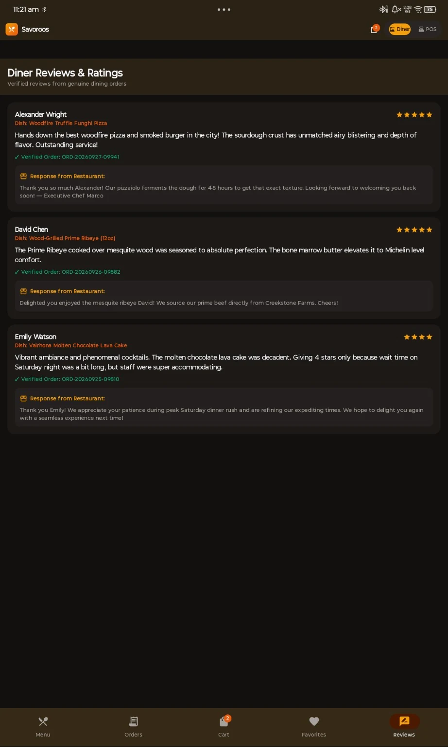 Savoroos diner reviews and ratings